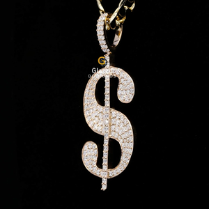 Magnifique pendentif Hip Hop $ en argent sterling 925 rond taille brillant VVS clarté Moissanite diamants cadeau - Product Image 4