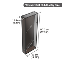 Vitrina de exhibición de alta calidad para palos de golf, moderna, de acrílico, con base de metal y madera, instalación independiente/montada en la pared, logotipo personalizado