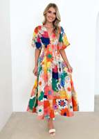 Robe Maxi d'été pour femmes nouveauté imprimé fleuri manches bouffantes robe Maxi trapèze robe élégante vêtements pour dames en gros
