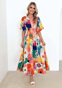 Maxi abito estivo <span class=keywords><strong>da</strong></span> <span class=keywords><strong>donna</strong></span> nuovo arrivo con stampa floreale a sbuffo Maxi abito elegante abito <span class=keywords><strong>da</strong></span> <span class=keywords><strong>donna</strong></span> abbigliamento all'ingrosso - Product Image 4