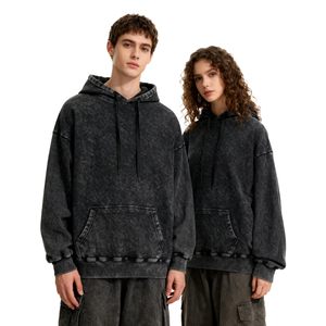 Sudaderas con Capucha de Alta Calidad con Logotipo Serigrafiado para Hombre, Sudaderas Gruesas Personalizadas 100% Algodón, Estilo Vintage Lavado Ácido Desgastado - Product Image 1