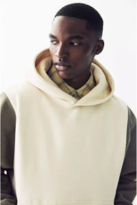 Sudaderas con capucha de retazos de dos tonos de alta calidad para hombre, ajuste Regular Beige, diseño de bloque de Color Oliva, ropa de calle de lana acogedora 100% algodón - Product Image 3
