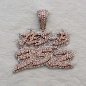 Haute qualité deux tons argent Rose or glacé breloques nom personnalisé pendentif avec VVS Moissanite diamant Style Hip Hop - Product Image 1