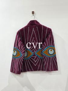 Abrigo de Terciopelo Bordado a Mano con Cuello Mandarín, Talla Grande, Ropa Exterior Bohemia para Mujer, Manga Larga, Patrón Geométrico, Ropa de Otoño - Product Image 2