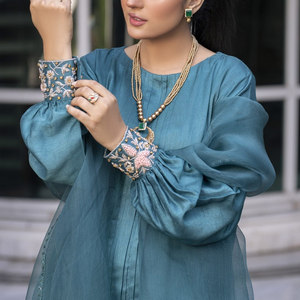 <b>Designer</b> Summer Dress <b>Salwar</b> <b>Kameez</b> with Long Sleeves Printed Lawn <b>Cotton</b> Top <b>Lace</b> Sequins Diamond Decorations Includes Dupatta - Product Image 5