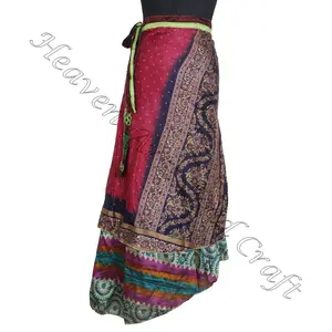New Silk Skirt Wholesale Suppliers Magic Wrap Skirts Online reversible sari recycle silk beach party wear wrap around skirt