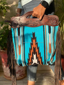 Nuevo bolso de hombro de cuero con flecos de tela Jacquard artesanal de alta calidad, bolso de mano con asa de vaquera de cuero genuino - Product Image 4