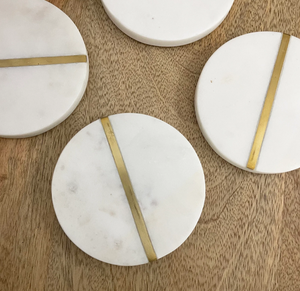 Sous-verres en marbre blanc naturel faits à la main de luxe Offre Spéciale incrustation d'or et de laiton Meilleur prix Sous-verres en pierre de 5mm d'épaisseur de forme ronde - Product Image 2