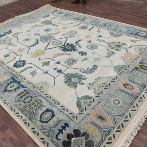 Venta caliente Custom Oushak Design Premium Cut Pile Alfombras de área de mezcla de algodón de lana anudadas a mano de alta calidad 1 pieza abstracta - Product Image 1