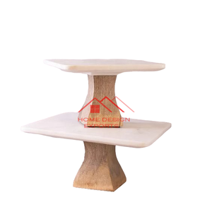 Tapa de mármol blanco con soporte de pastel de Base de madera para el hogar hotel boda Eventos Decoración uso soporte de exhibición de pastel de mármol - Product Image 6
