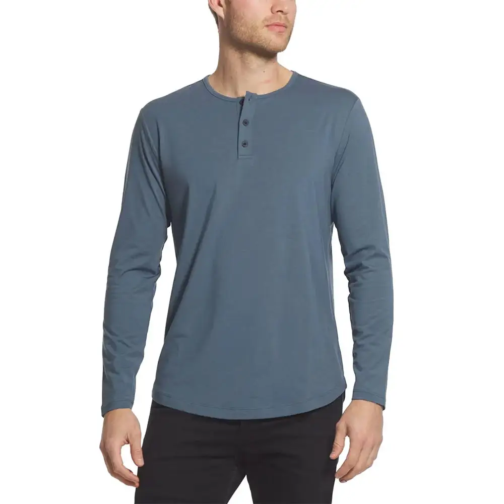 Men casual breathable henleys button long sleeve t-shirts high elastic long sleeve pullover t-shirts workout t shirts