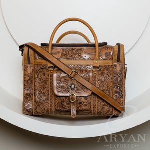 คอลเลกชันใหม่ล่าสุดวินเทจตะวันตก cowhide แกะสลักเดินทาง Duffel ทำด้วยมือสีน้ำตาลโบราณขนาดใหญ่กระเป๋าเครื่องมือในสัปดาห์ - Product Image 3