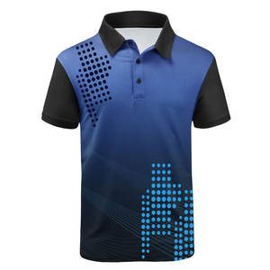 Polo personnalisé pour homme |   Tee de golf imprimé dégradé bleu et noir |   Vêtements de sport en gros, hauts à sublimation géométrique à pois - Product Image 1