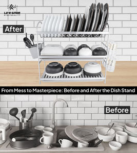 LIFE SMILE Estante para platos de aluminio de 3 niveles de alta calidad Utensilios de cocina Estante de secado con alambre Organizador de soporte de vidrio de tres capas - Product Image 5