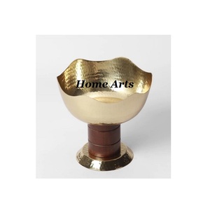 Hammered Stainless Steel Food Bowl With Wooden Stand Customized Size Round Shape Chocolates Serving Bowl In Bulk - Product Image 1