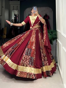 Lehenga choli งานพิมพ์ผ้าไหมใยสังเคราะห์แท้ออกแบบล่าสุด - Product Image 5