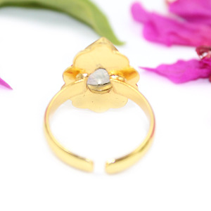 24K chapado en oro Natural Arco Iris piedra lunar estilo antiguo anillo Vintage joyería de latón al por mayor mujeres - Product Image 3