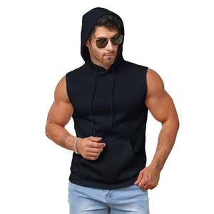 Sweat à capuche sans manches haute performance pour homme avec poches, idéal pour la gym et le fitness, personnalisable avec votre marque - Product Image 1