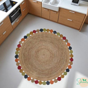 Tapis en jute moderne vintage avec motif floral et feuilles, tissage texturé écologique pour une maison confortable et une utilisation au sol lors de mariages - Product Image 6