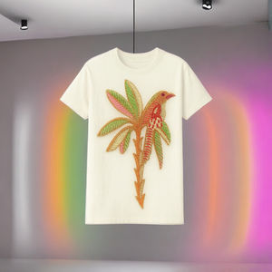 100% algodón pájaro y Palmera diseño algodón blanco camiseta de lujo con cuentas artesanal moda Boutique moda lujo ropa Casual - Product Image 1