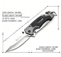 Couteau de combat pliable EDC en acier inoxydable gris avec brise-vitre et coupe-cordons pour usage extérieur
