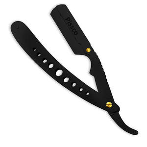 Couteau de rasage pliable en acier inoxydable Pissco avec lame droite, rasoir de barbier, revêtement en poudre noire, logo et couleur personnalisés - Product Image 1