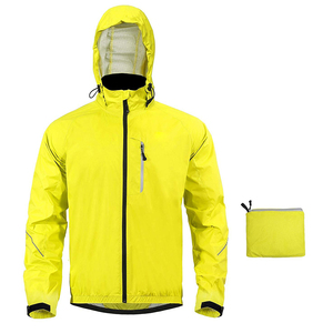 High Visibility Winter Rain Jacket <b>Stand</b> Reflective Stripe Waterproof Hooded Outerwear Foldable Pocket Bag for Running <b>Cycling</b> - Product Image 1