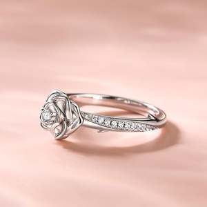 Anillo de Plata de Ley con Diamante de Corte Redondo en Forma de Rosa Jeulia - Product Image 6