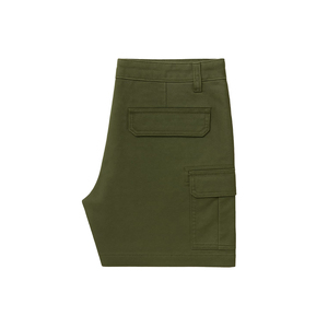Men's Olive Green Cargo Shorts Mid Waist Button Fly Casual Bermuda Style Cotton Shorts with Side Pockets - Product Image 6