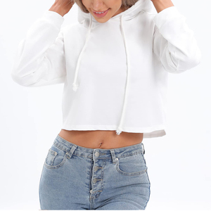 Haute Qualité Couleur Personnalisée Femmes 100% Coton Crop Tops Hoodies Femmes Pas Cher Prix Crop Tops Hoodies Sweatshirts - Product Image 2