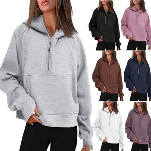 Vente en gros de fournisseurs de sweats à capuche zippés avec logo personnalisé vierge de haute qualité, pulls à capuche à double poche pour femmes - Product Image 2