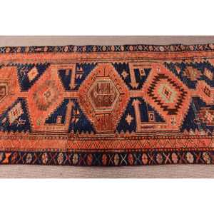 Vintage <b>Rug</b>, 3.8x11.4 ft <b>Runner</b> <b>Rug</b>, Orange Blue Herki Wool <b>Rug</b> - Product Image 4