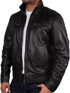 Veste à capuche classique à col montant en cuir de vache vieilli vintage pour hommes, style rue haute avec fermeture à glissière sur le devant - Product Image 2