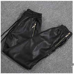 Casual Slim Pilot Motorcycle Biker Riding Leather Pants pour hommes Black Harlan Korean Version Mid Waist Canvas Fabric - Product Image 4