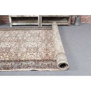 5.8x8.5 ft Vintage Rug, Turkish Large Rug, <b>Brown</b> Gray Bordered <b>Wool</b> Rug - Product Image 5