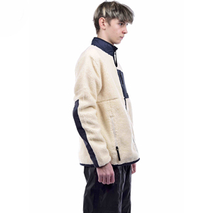 Wholesale Custom Solid Color Zipper Stand Collar Canvas Loose Long Sleeve Sherpa Winter Street Fashion <b>Jackets</b> For Men's - Product Image 2