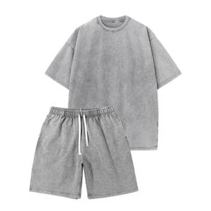 Ropa de verano pieza 2 lavado ácido camiseta pantalones cortos conjunto para hombres sudadera camiseta conjunto corto 2025 - Product Image 1