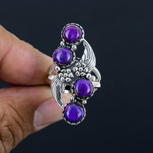 Anello in <span class=keywords><strong>Argento</strong></span> Sterling <span class=keywords><strong>925</strong></span> Fatto a Mano Stile Bohemien con Gemma Naturale Turchese Viola in Rame, Montatura a Castone, Certificato da Terze Parti - Product Image 5