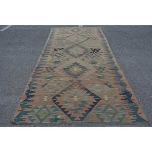 Kilim Beige Vert Laine Tapis 5.3X11.1 ft Turc Grande Surface Plat Tissage Latex Support Rectangle Motif pour Couloir Chambre Tapis - Product Image 1