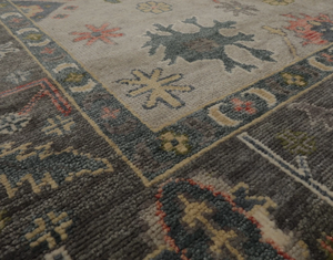 Alfombra de lana Vintage Oushak hecha a mano anudada a mano con patrón abstracto tamaño personalizable para sala de estar o comedor - Product Image 5