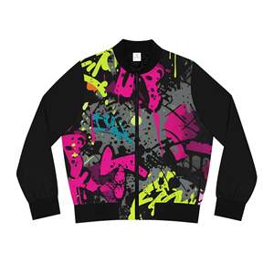 Bomber Stile Streetwear Autunnale con Effetto Schizzi di Vernice Graffiti - Product Image 1