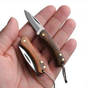 Couteau de poche multifonctionnel fait main en acier inoxydable avec porte-clés en bois, outil de qualité industrielle, personnalisable OEM, pour l'extérieur - Product Image 1