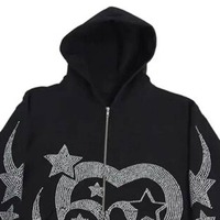 Sweat-shirt à capuche pour homme, design cœur et étoile en strass, poche unie, couleurs personnalisables, 100% coton molletonné tricoté