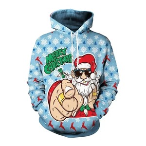 Sudadera con capucha con estampado 3D de Papá Noel para hombre, tendencia navideña esencial, sudadera de algodón 100%, disfraz de Navidad de lana - Product Image 1