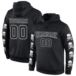 Directo industria venta al por mayor 3D bordado personalizado cosido Negro-blanco 3D calavera moda deportes pulóver Sudadera con capucha - Product Image 1