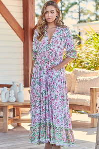 Vestido Largo Maxi Bohemio Hecho a Mano con Estampado, Cuello en V y Manga Tres Cuartos, el Más Popular del 2026 - Product Image 4