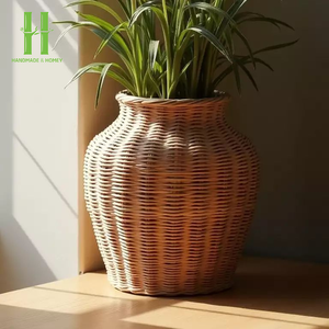 Elegante jarrón de ratán tejido a mano con asas para la decoración del hogar, jarrón decorativo natural para flores secas, proveedor mayorista de Vietnam - Product Image 6