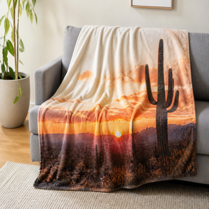 Custom Printed <b>Throw</b> Blanket Personalized Desert Cactus Sunset Gift Sublimation Flannel Fleece Polyester - Product Image 1