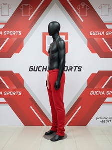 Pantalones jogger rojos para hombre, corte ajustado, tela elástica suave, cintura con cordón ajustable, pierna con corte cónico, estilo casual streetwear. - Product Image 3