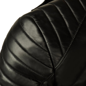 แจ็กเก็ตสไตล์นักขี่จักรยานสำหรับผู้ชายเข้ารูปมีซิปหนังวัวสีดำแบบลำลองออกแบบได้ตามต้องการ - Product Image 5